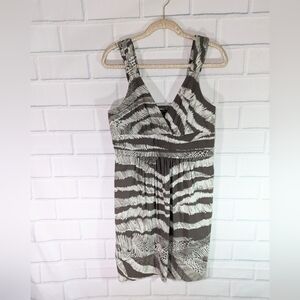 BCBGMAXAZIRA Brown/White Print Faux Wrap Sleeveless Dress